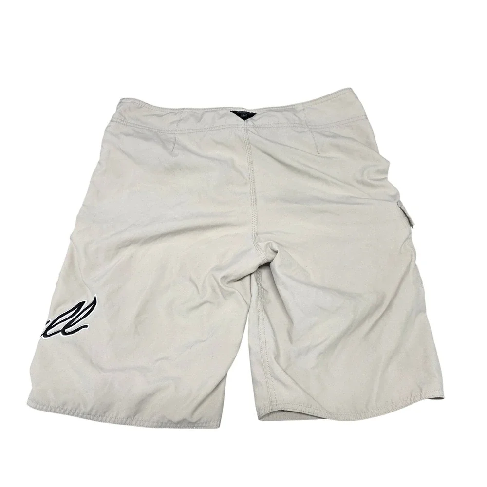 O'Neill Mens Khaki Tan Board Shorts Size 31 Cargo Pocket Script Logo Swim Trunks